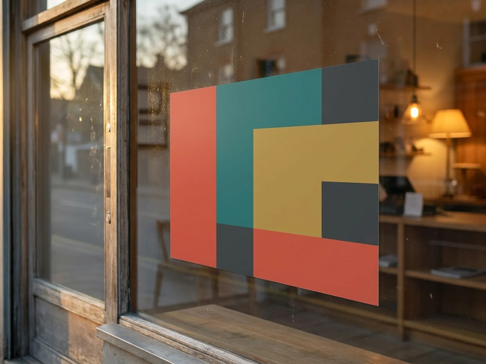 A storefront window with a printed vinyl decal applied to the glass